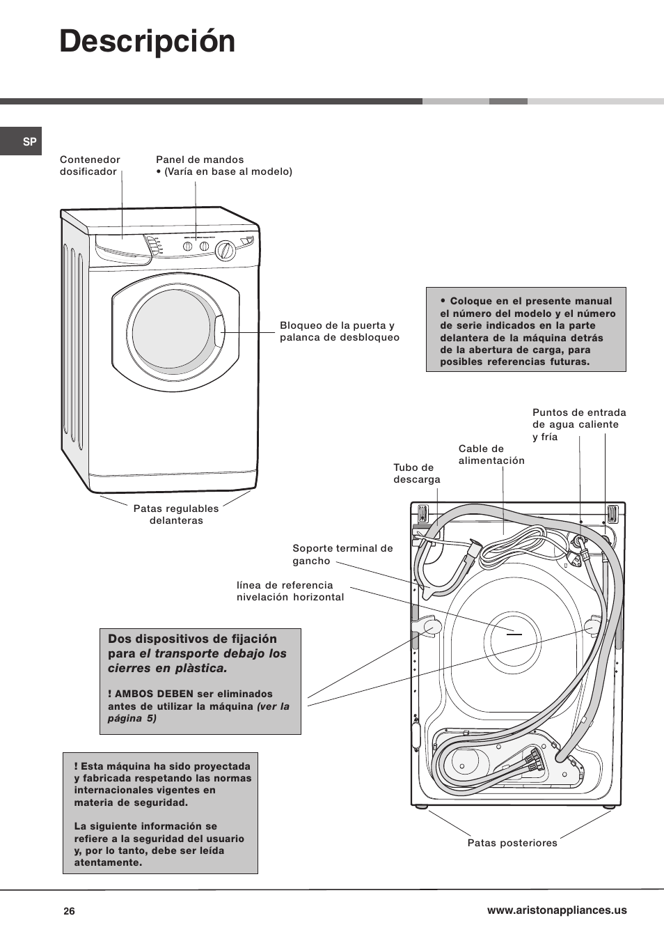 Descripción | Ariston AW 149 User Manual | Page 26 / 72
