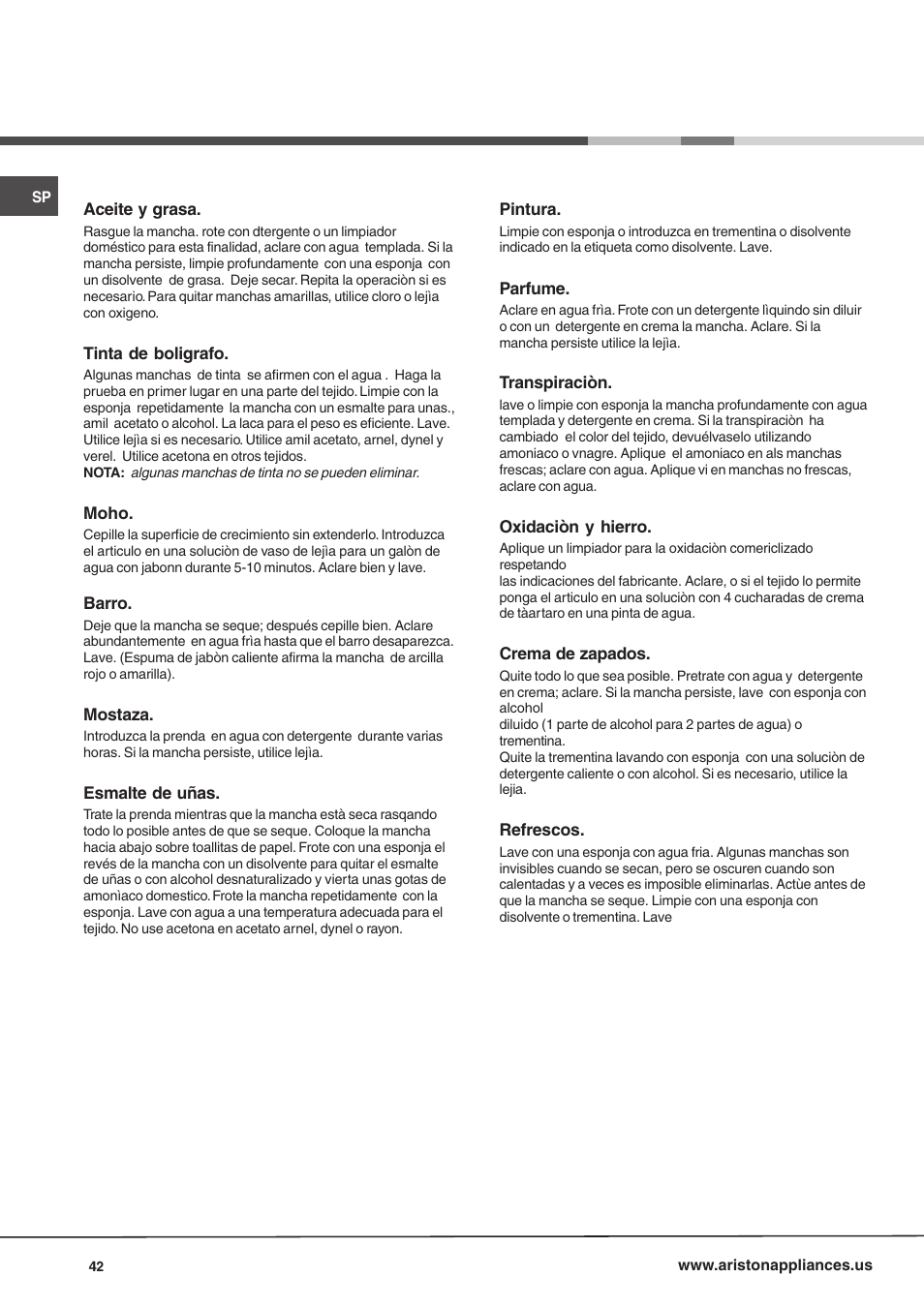 Ariston AW 149 User Manual | Page 42 / 72