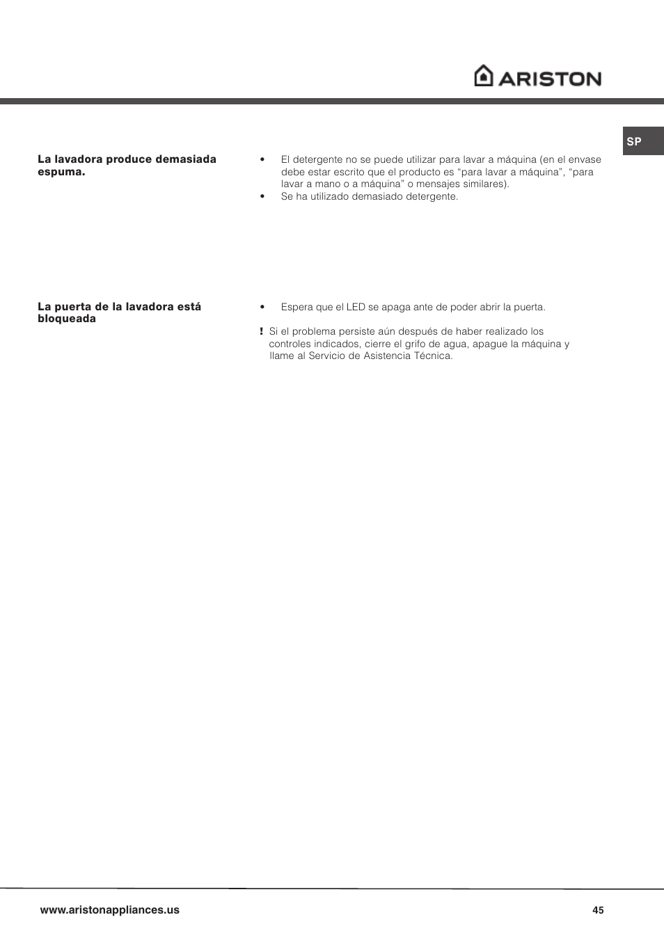 Ariston AW 149 User Manual | Page 45 / 72