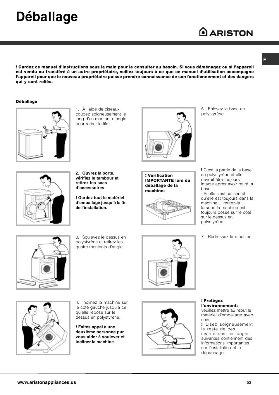 Déballage | Ariston AW 149 User Manual | Page 53 / 72