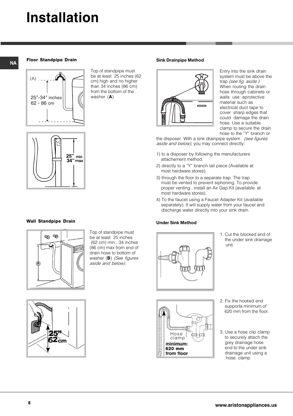 Installation | Ariston AW 149 User Manual | Page 8 / 72