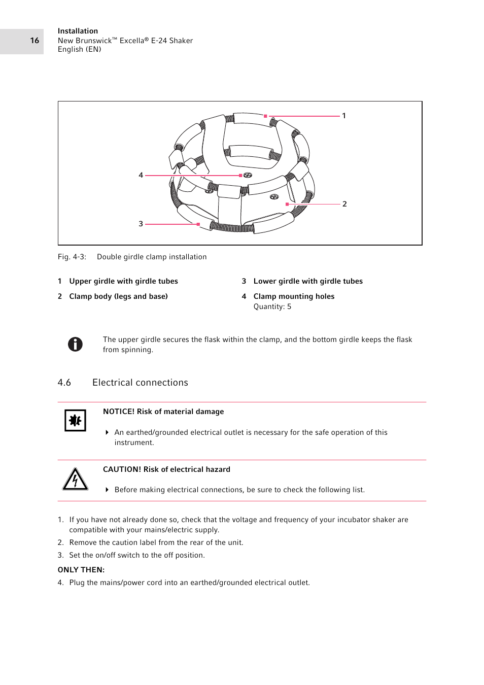 6 electrical connections, Electrical connections | Eppendorf New Brunswick Excella E-24 Shaker User Manual | Page 16 / 44
