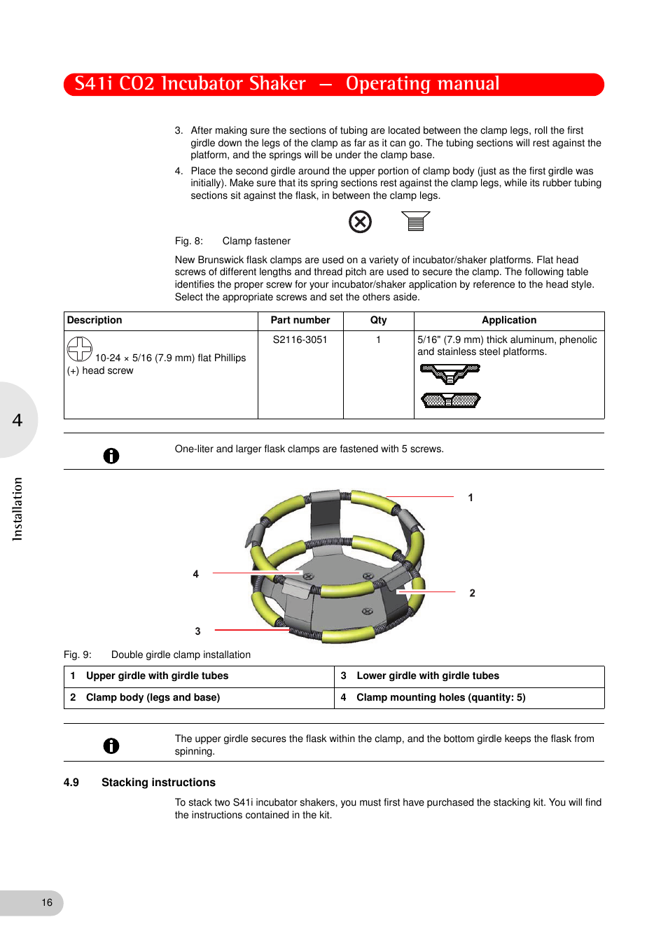 9 stacking instructions, Stacking instructions, S41i co2 incubator shaker — operating manual | Installation | Eppendorf S41i Incubator Shaker User Manual | Page 16 / 72
