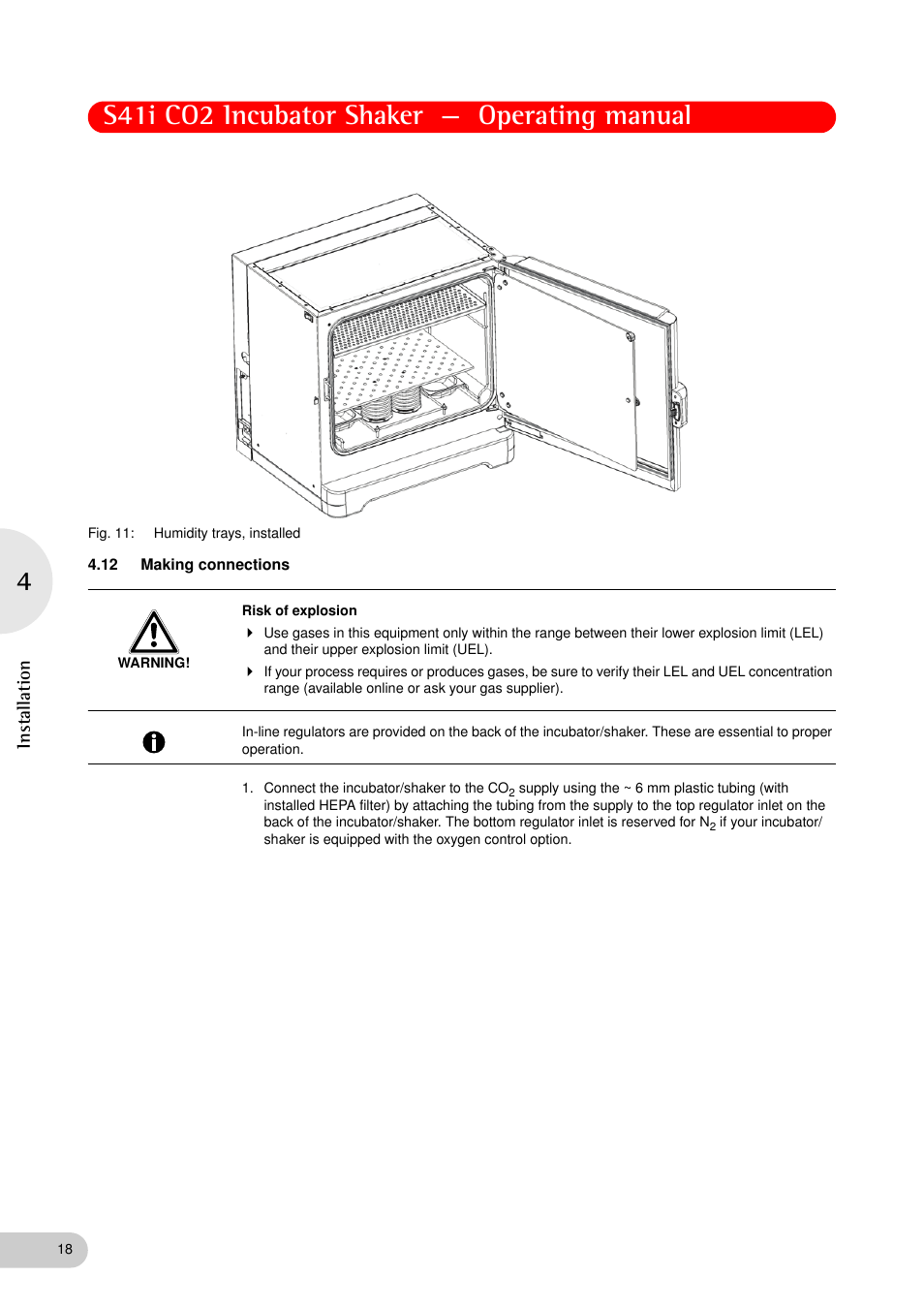 12 making connections, Making connections, S41i co2 incubator shaker — operating manual | Installation | Eppendorf S41i Incubator Shaker User Manual | Page 18 / 72