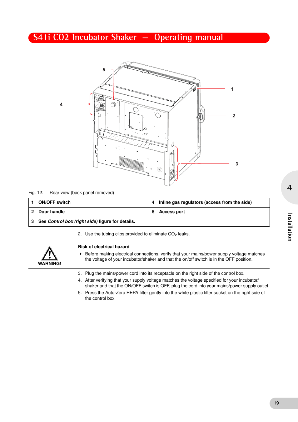 S41i co2 incubator shaker — operating manual, Installation | Eppendorf S41i Incubator Shaker User Manual | Page 19 / 72