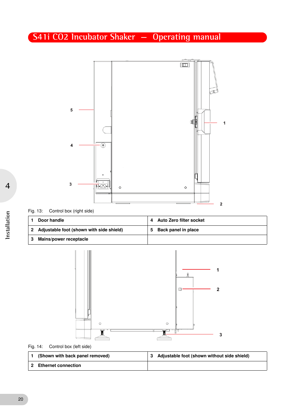 S41i co2 incubator shaker — operating manual, Installation | Eppendorf S41i Incubator Shaker User Manual | Page 20 / 72