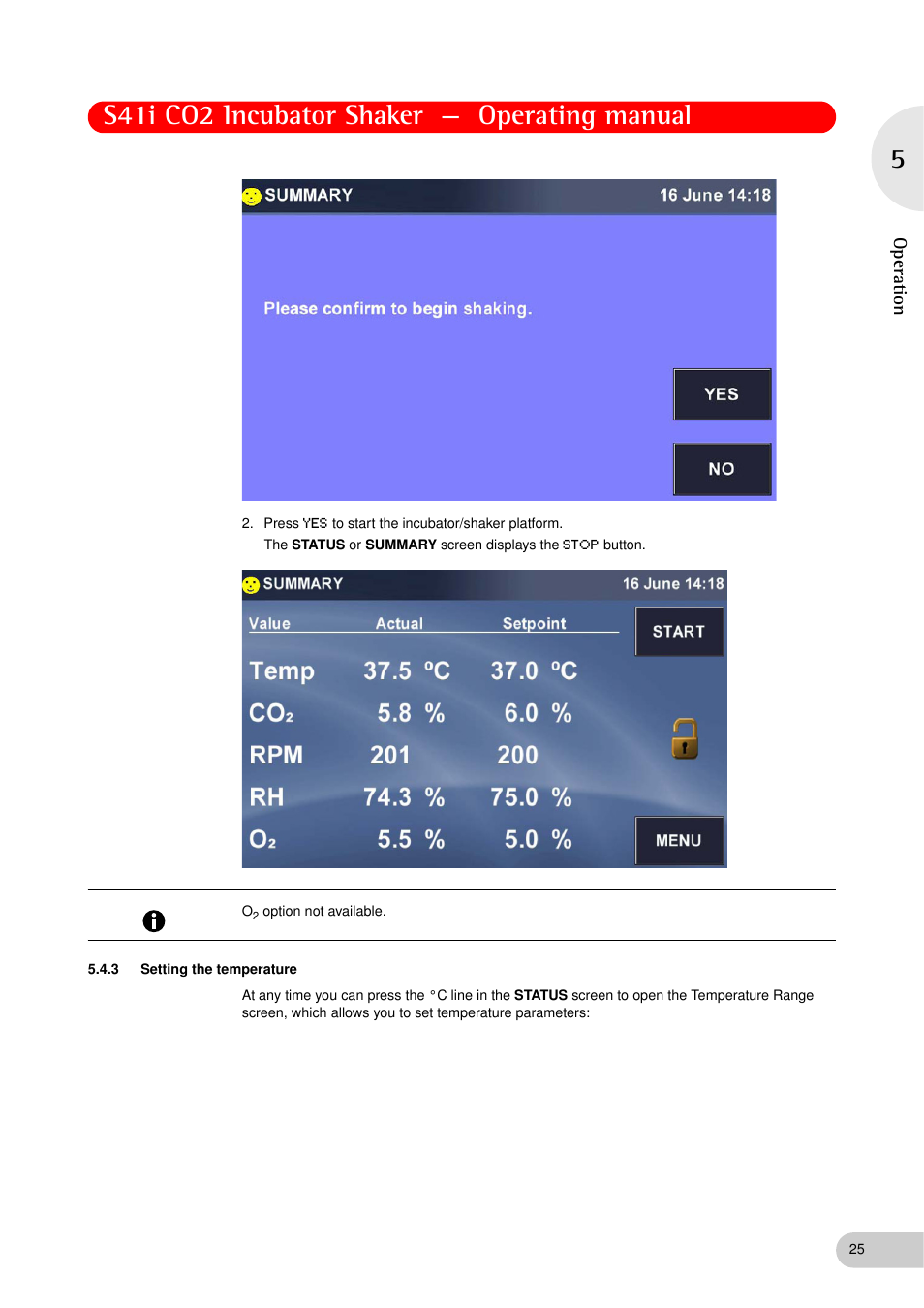 3 setting the temperature, Setting the temperature, S41i co2 incubator shaker — operating manual | Eppendorf S41i Incubator Shaker User Manual | Page 25 / 72