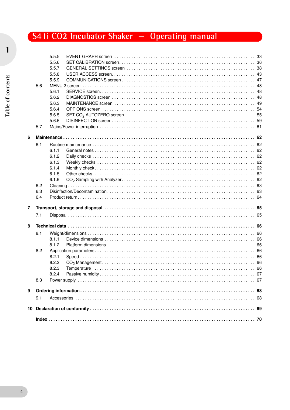 S41i co2 incubator shaker — operating manual, Ta ble of conte nts | Eppendorf S41i Incubator Shaker User Manual | Page 4 / 72
