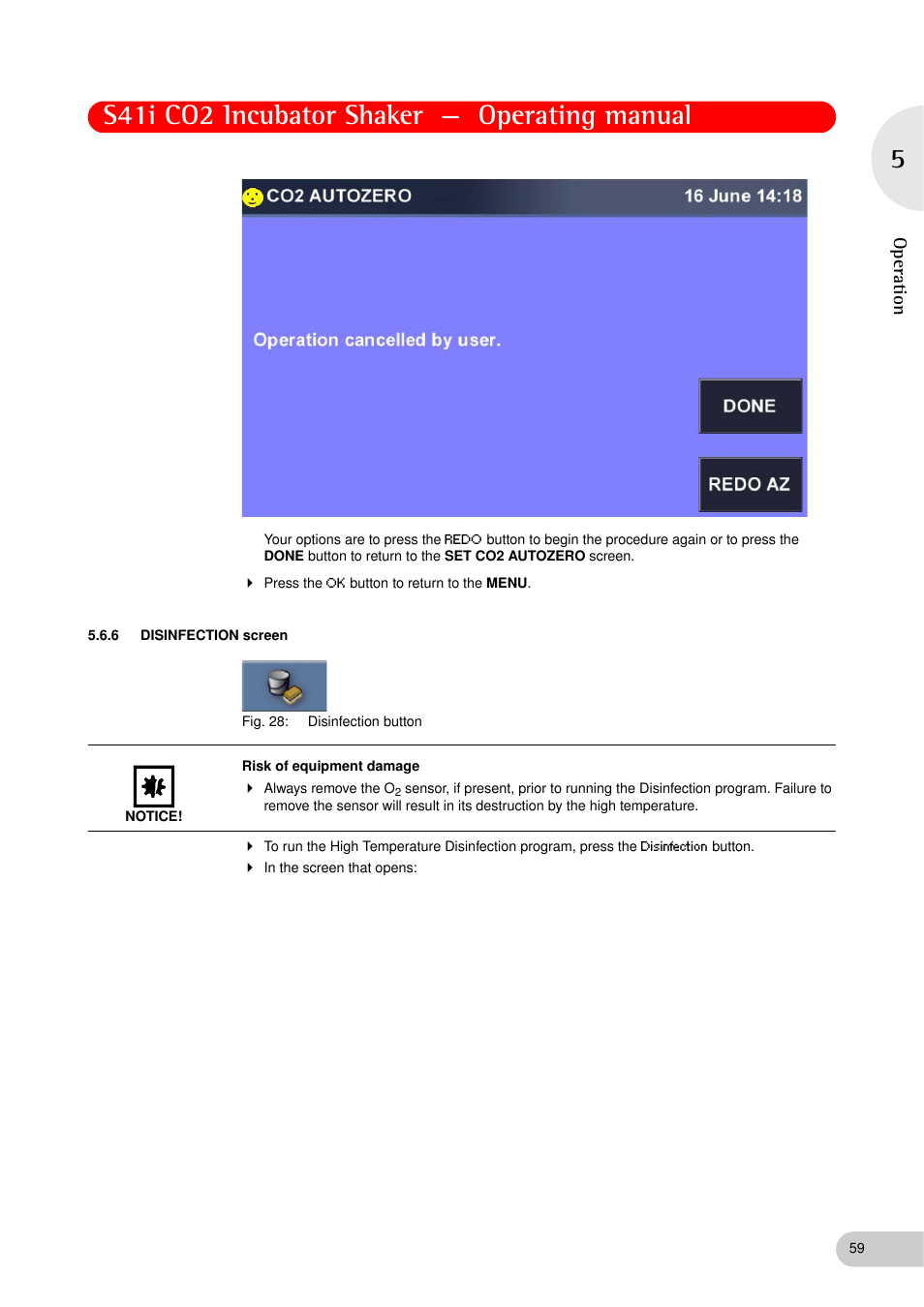 6 disinfection screen, Disinfection screen, S41i co2 incubator shaker — operating manual | Op er at ion | Eppendorf S41i Incubator Shaker User Manual | Page 59 / 72