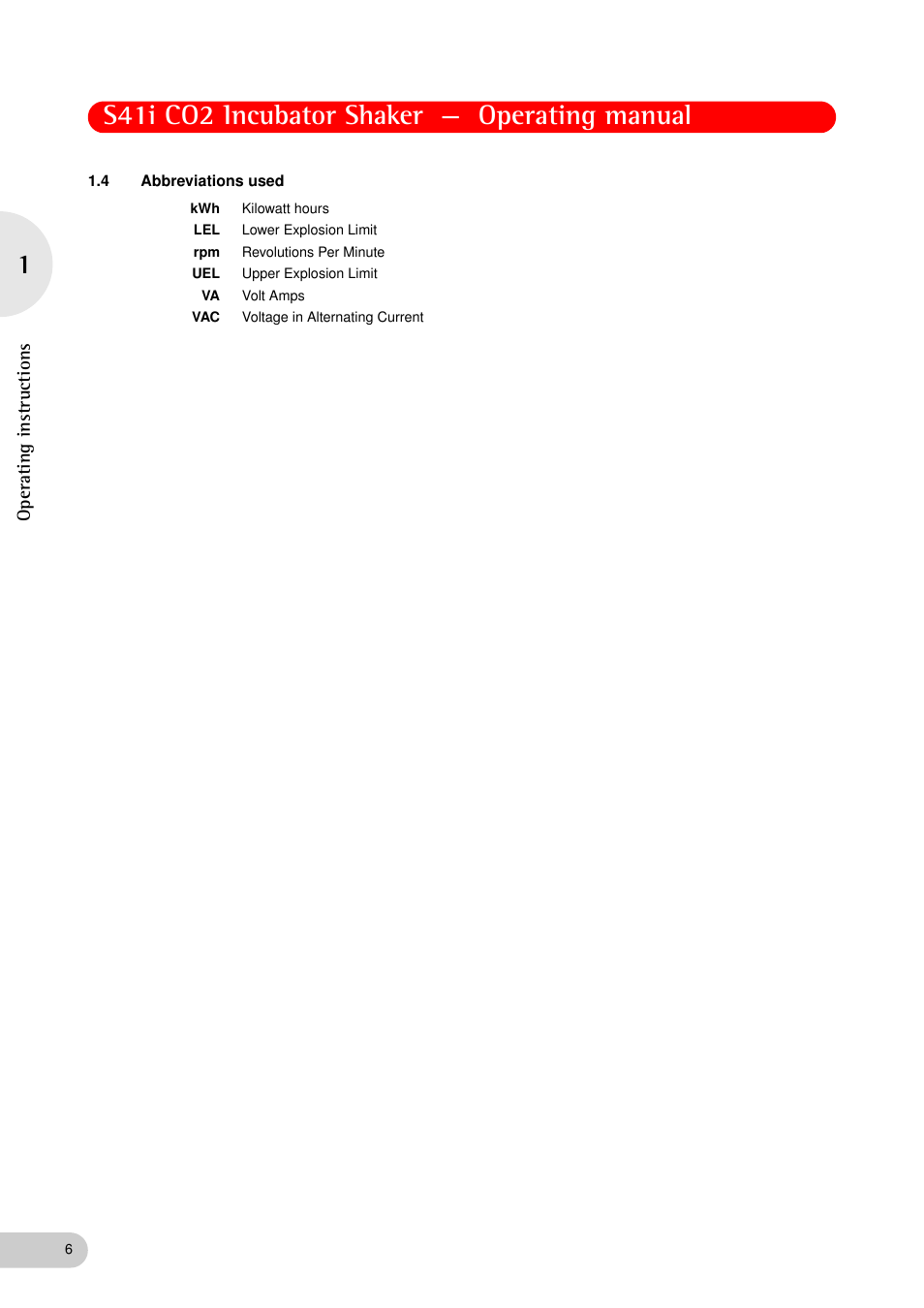 4 abbreviations used, Abbreviations used, S41i co2 incubator shaker — operating manual | Eppendorf S41i Incubator Shaker User Manual | Page 6 / 72