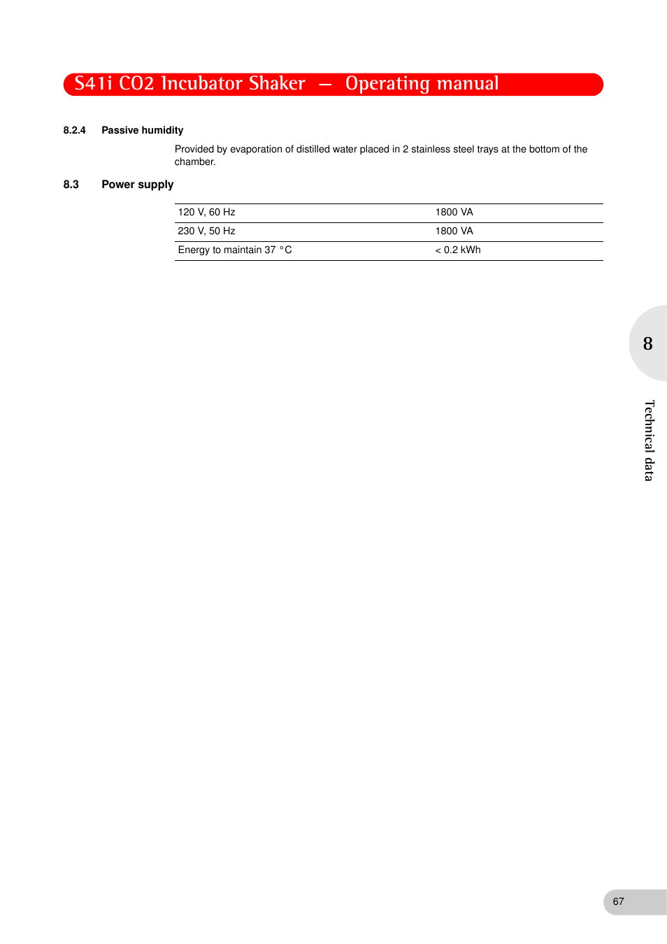 4 passive humidity, 3 power supply, Passive humidity | Power supply, S41i co2 incubator shaker — operating manual | Eppendorf S41i Incubator Shaker User Manual | Page 67 / 72