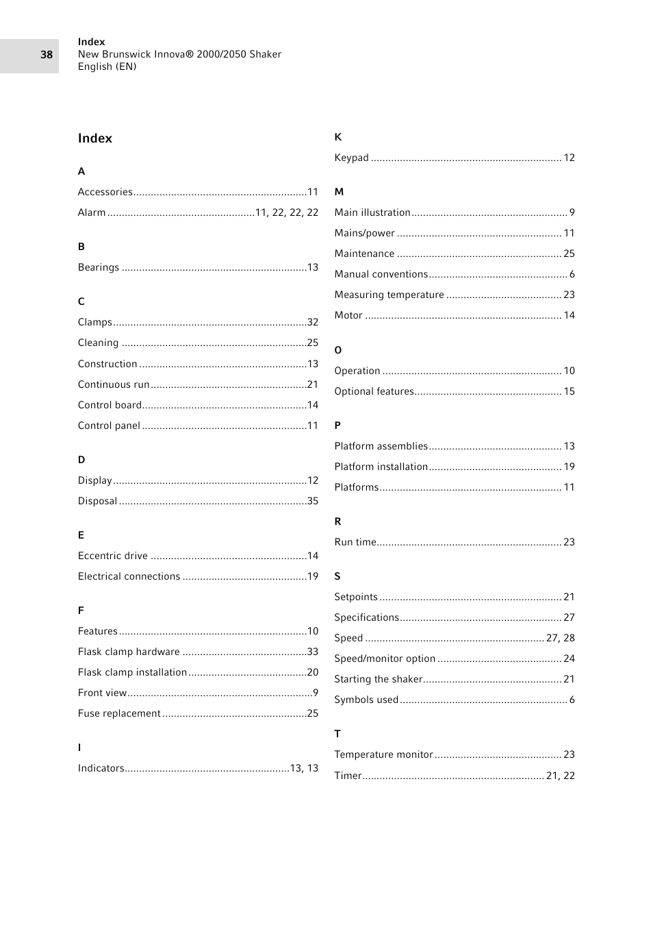 Index | Eppendorf Innova 2050 Digital Platform Shaker User Manual | Page 38 / 42