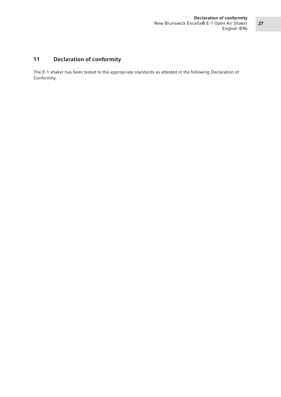 11 declaration of conformity | Eppendorf Excella E-1 Classic Platform Shaker User Manual | Page 27 / 32