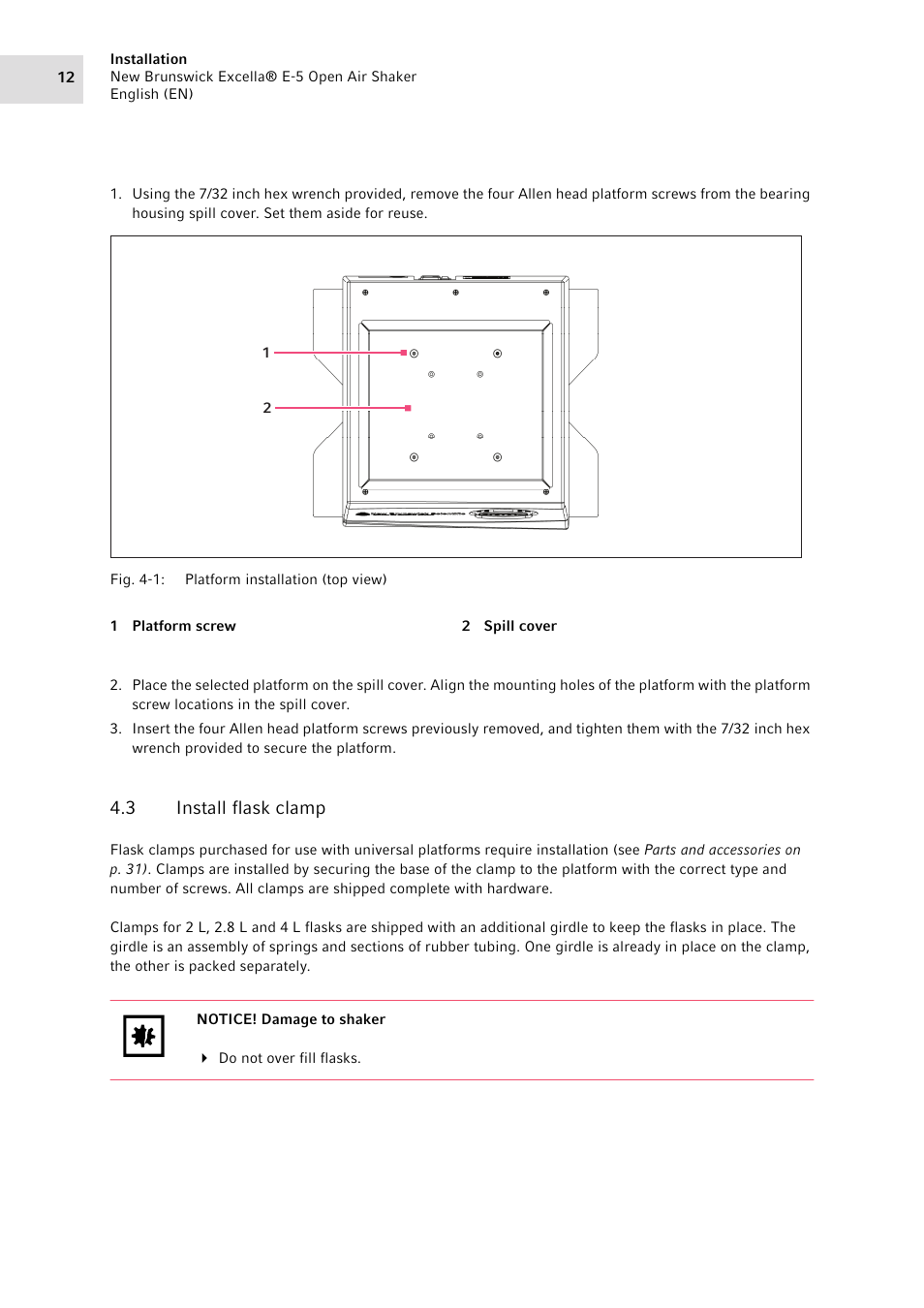 3 install flask clamp, Install flask clamp | Eppendorf Excella E-5 Classic Platform Shaker User Manual | Page 12 / 42