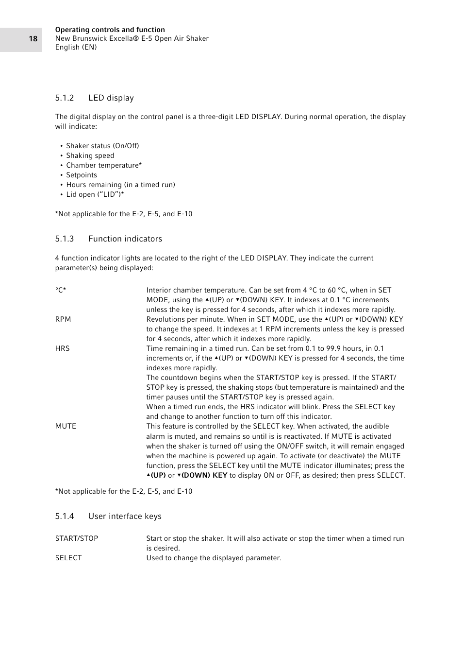 2 led display, 3 function indicators, 4 user interface keys | Led display, Function indicators, User interface keys | Eppendorf Excella E-5 Classic Platform Shaker User Manual | Page 18 / 42