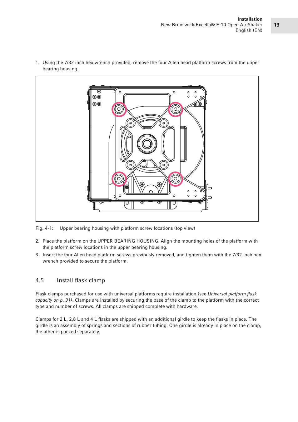 5 install flask clamp, Install flask clamp | Eppendorf Excella E-10 Classic Platform Shaker User Manual | Page 13 / 40