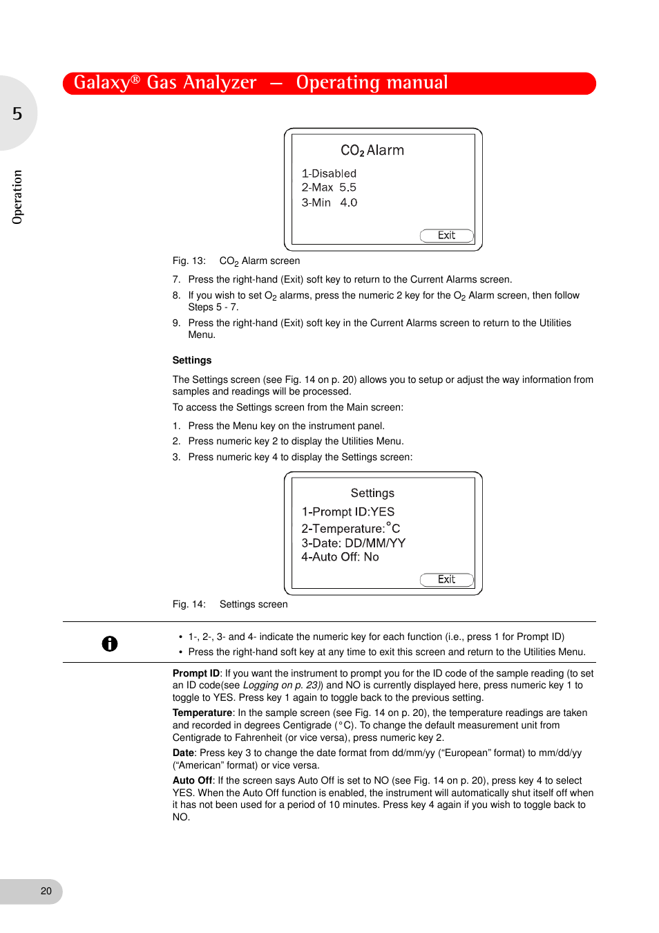 Galaxy® gas analyzer — operating manual, Operation | Eppendorf Galaxy Gas Analyzer User Manual | Page 20 / 56