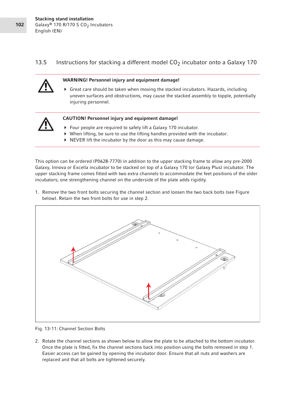 Instructions for stacking a different model co, Incubator onto a galaxy 170, 5 instructions for stacking a different model co | Eppendorf Galaxy CO2 Sensor User Manual | Page 102 / 110