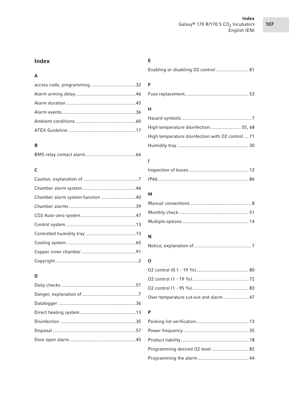 Index | Eppendorf Galaxy CO2 Sensor User Manual | Page 107 / 110