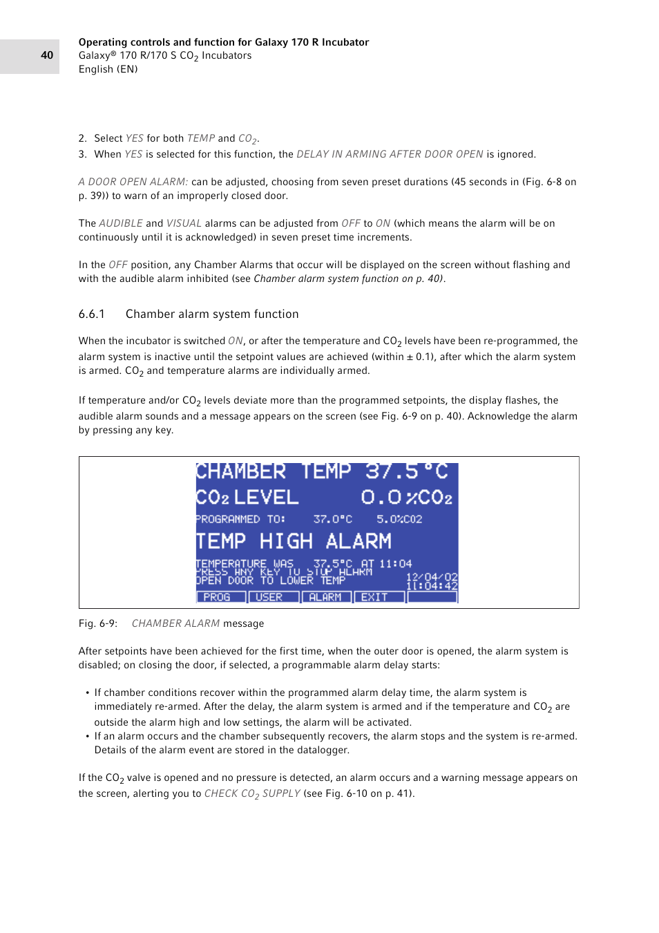 1 chamber alarm system function, Chamber alarm system function | Eppendorf Galaxy CO2 Sensor User Manual | Page 40 / 110