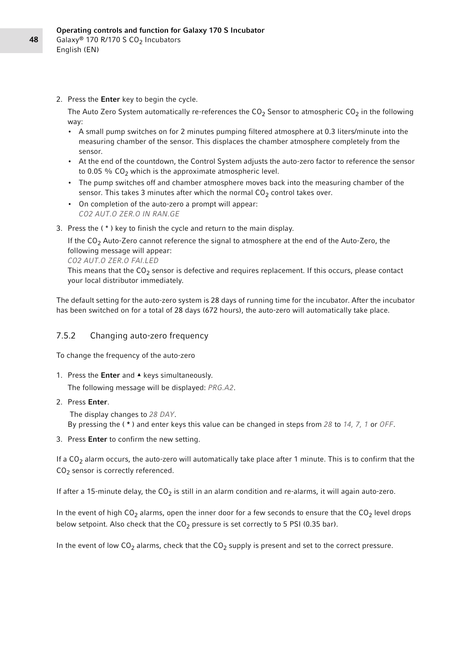 2 changing auto-zero frequency, Changing auto-zero frequency | Eppendorf Galaxy CO2 Sensor User Manual | Page 48 / 110