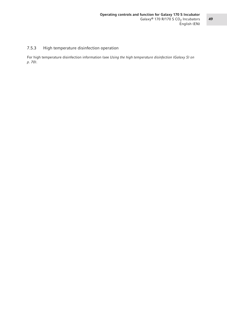 3 high temperature disinfection operation, High temperature disinfection operation | Eppendorf Galaxy CO2 Sensor User Manual | Page 49 / 110