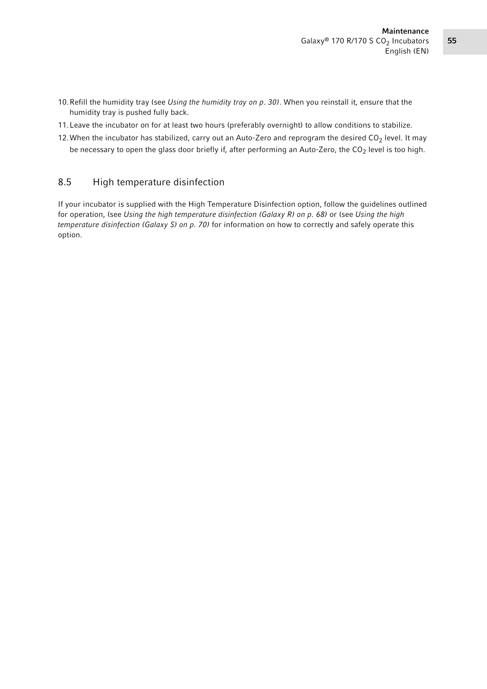 5 high temperature disinfection, High temperature disinfection | Eppendorf Galaxy CO2 Sensor User Manual | Page 55 / 110
