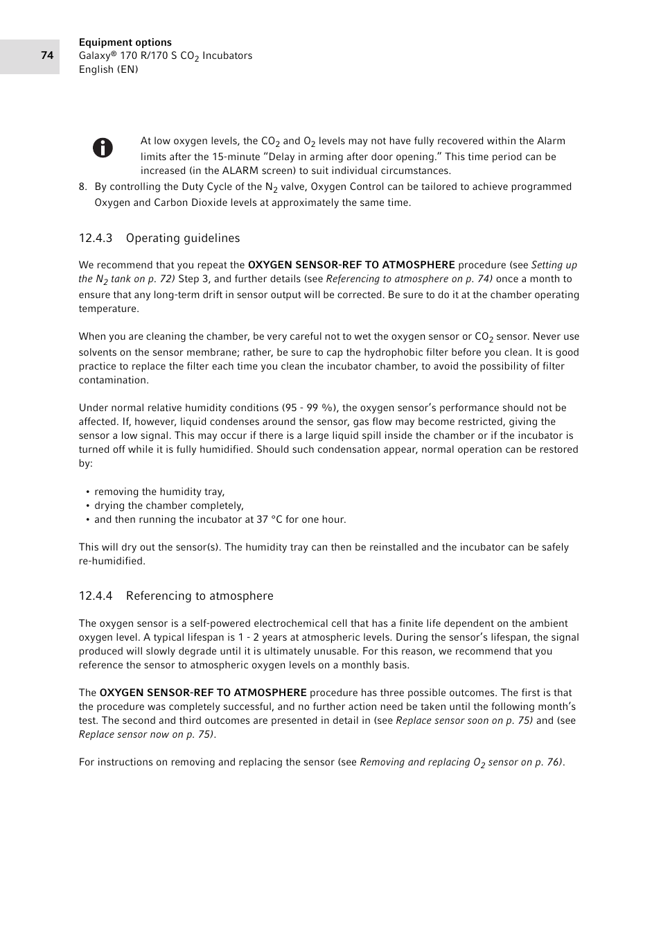 3 operating guidelines, 4 referencing to atmosphere, Operating guidelines | Referencing to atmosphere | Eppendorf Galaxy CO2 Sensor User Manual | Page 74 / 110