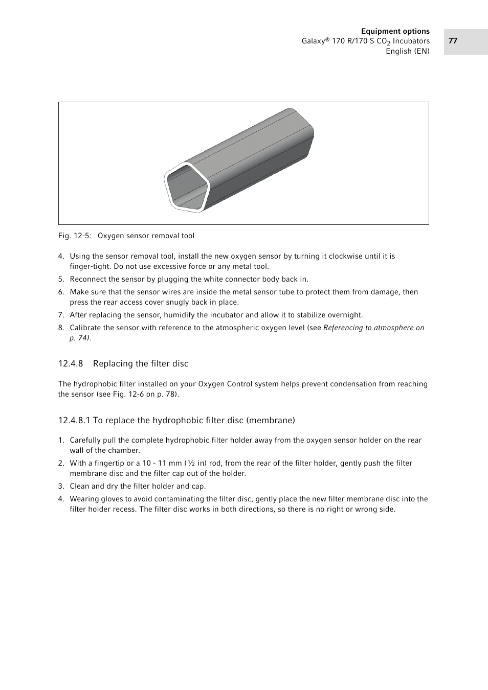 8 replacing the filter disc, Replacing the filter disc | Eppendorf Galaxy CO2 Sensor User Manual | Page 77 / 110