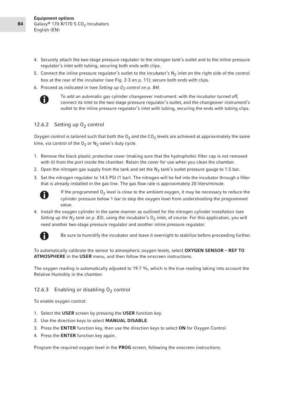 2 setting up o2 control, 3 enabling or disabling o2 control, Setting up o | Control, Enabling or disabling o | Eppendorf Galaxy CO2 Sensor User Manual | Page 84 / 110