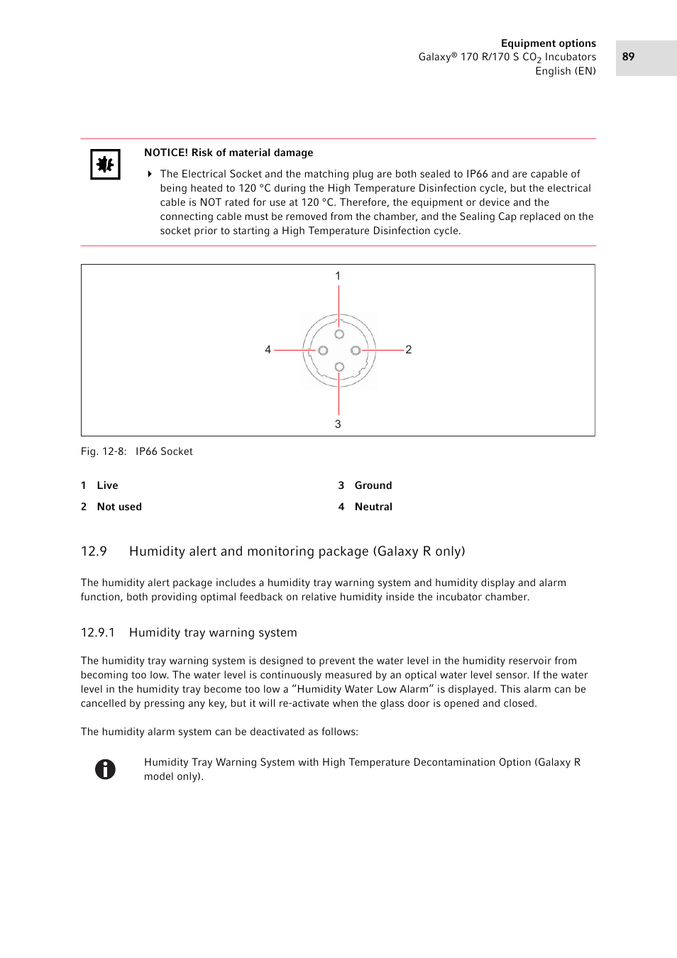 1 humidity tray warning system, Humidity tray warning system | Eppendorf Galaxy CO2 Sensor User Manual | Page 89 / 110