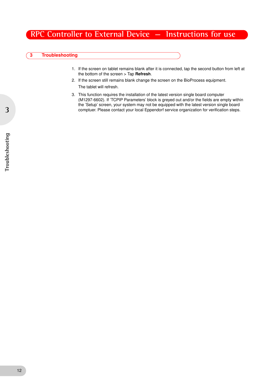 3 troubleshooting | Eppendorf New Brunswick RPC Controller User Manual | Page 12 / 14