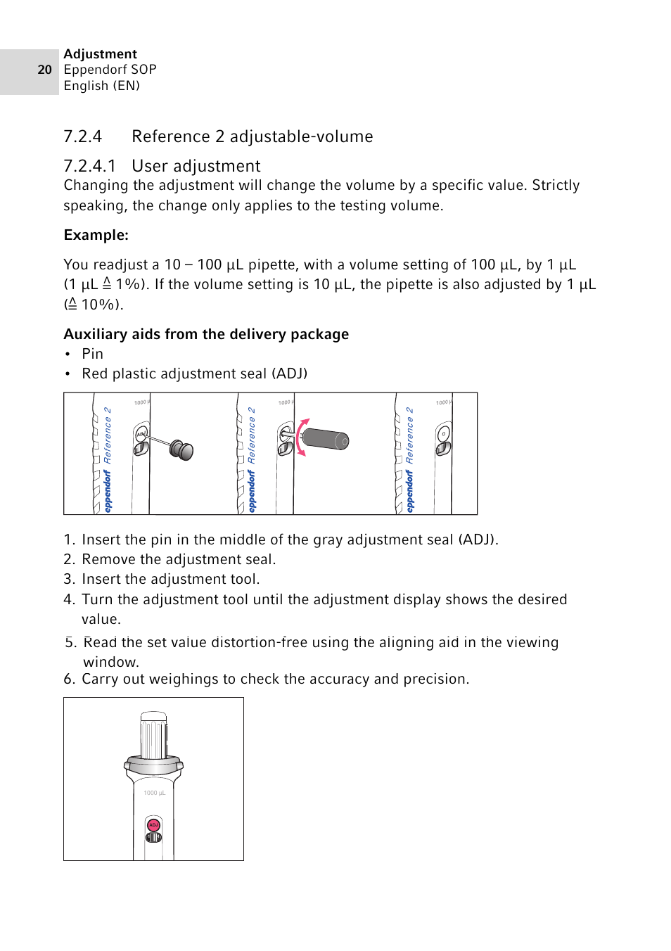 4 reference 2 adjustable-volume, Reference 2 adjustable-volume, Adjustment eppendorf sop english (en) | Eppendorf SOP User Manual | Page 20 / 64