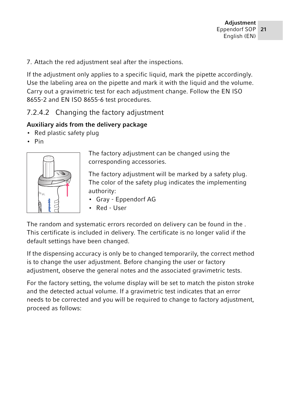 2 changing the factory adjustment | Eppendorf SOP User Manual | Page 21 / 64
