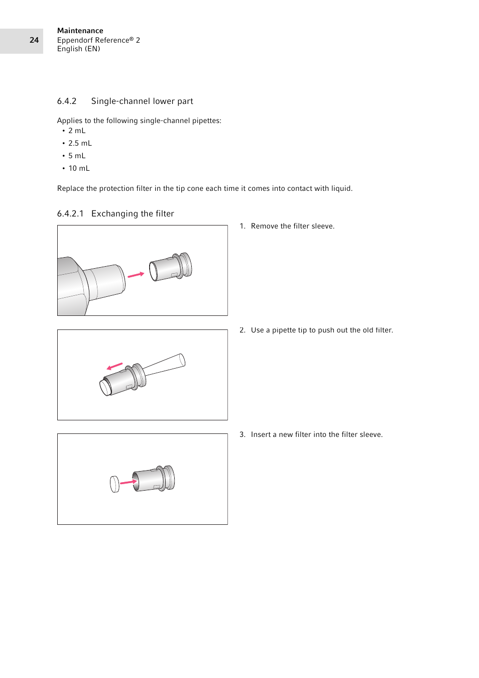 2 single-channel lower part, Single-channel lower part | Eppendorf Pipette Reference 2 User Manual | Page 24 / 44