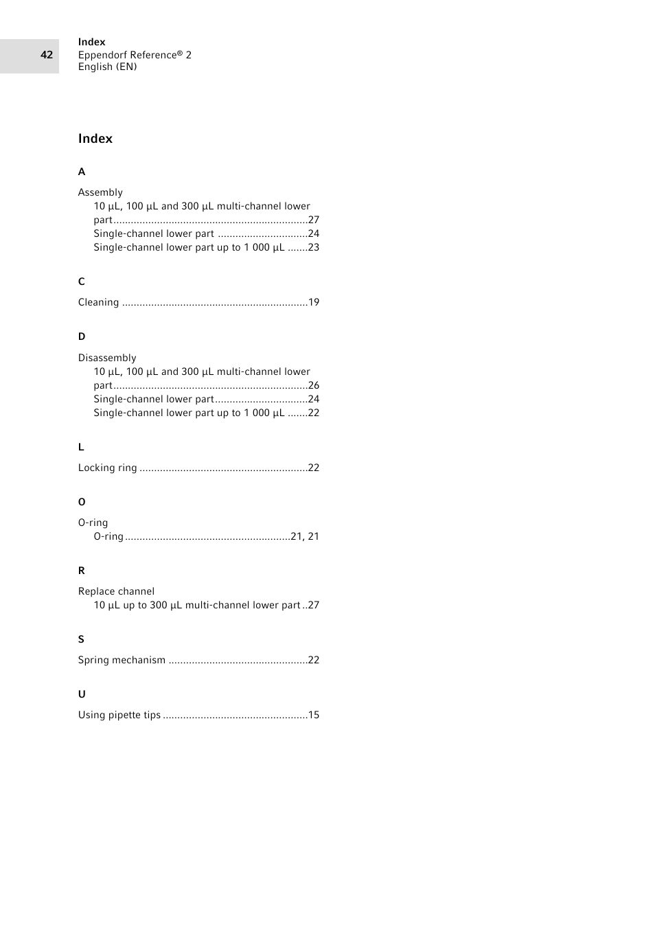 Index | Eppendorf Pipette Reference 2 User Manual | Page 42 / 44