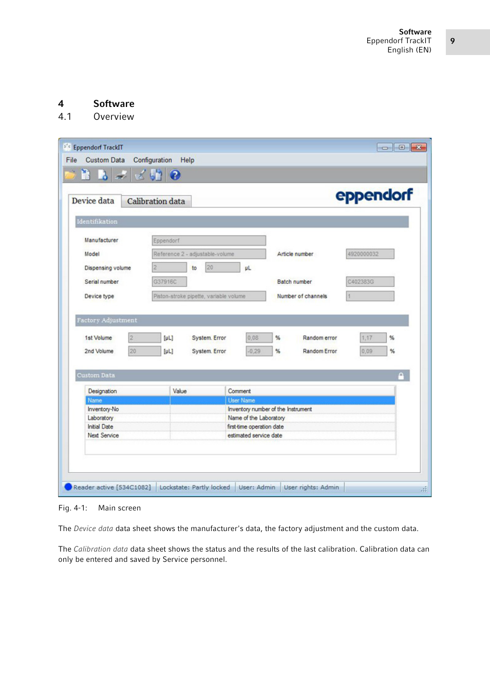 4 software, 1 overview, Software 4.1 | Overview, 4software 4.1 overview | Eppendorf TrackIT User Manual | Page 9 / 22