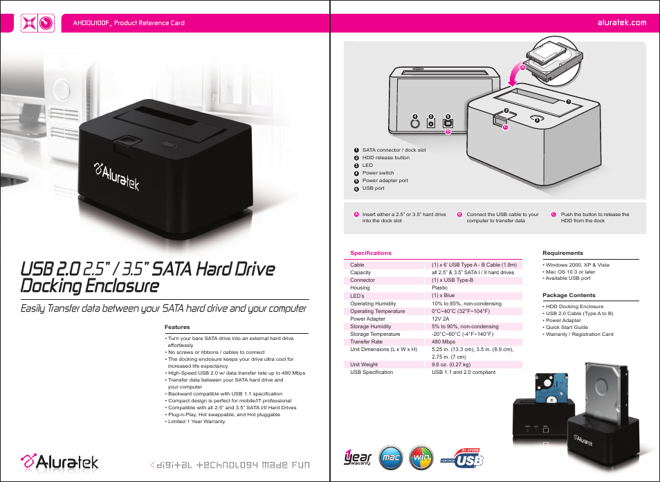 Aluratek AHDDU100F User Manual | 1 page