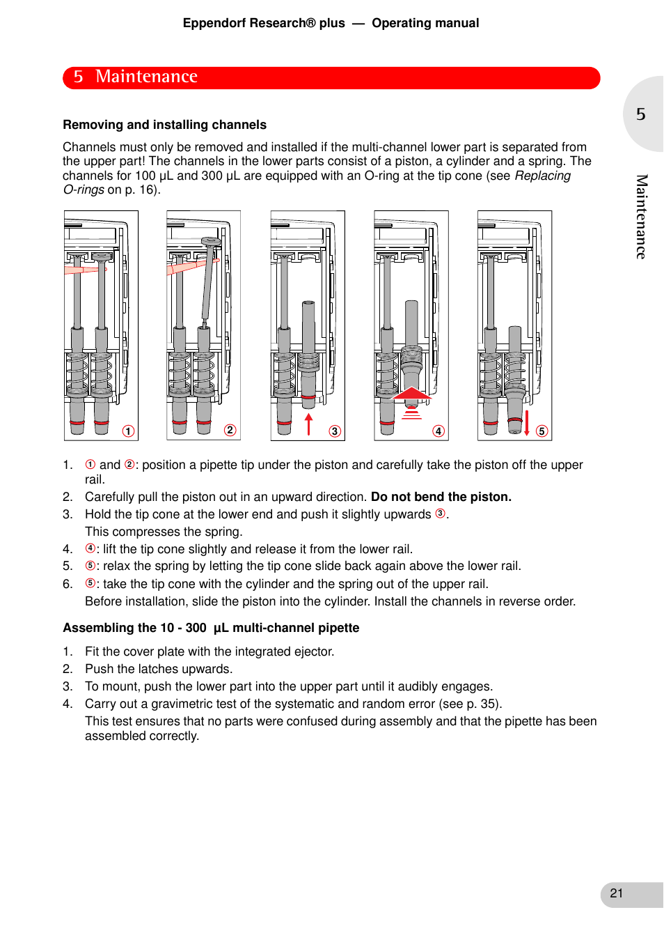 5 maintenance, Main tenan ce | Eppendorf Research plus User Manual | Page 21 / 42
