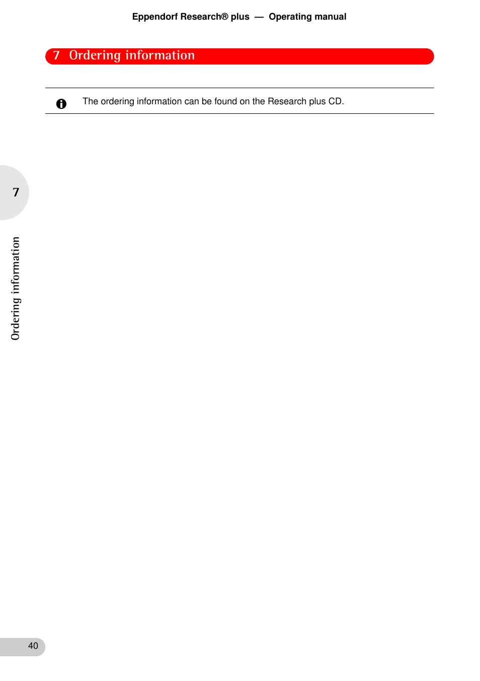 Ordering information, 7 ordering information, Order ing information | Eppendorf Research plus User Manual | Page 40 / 42