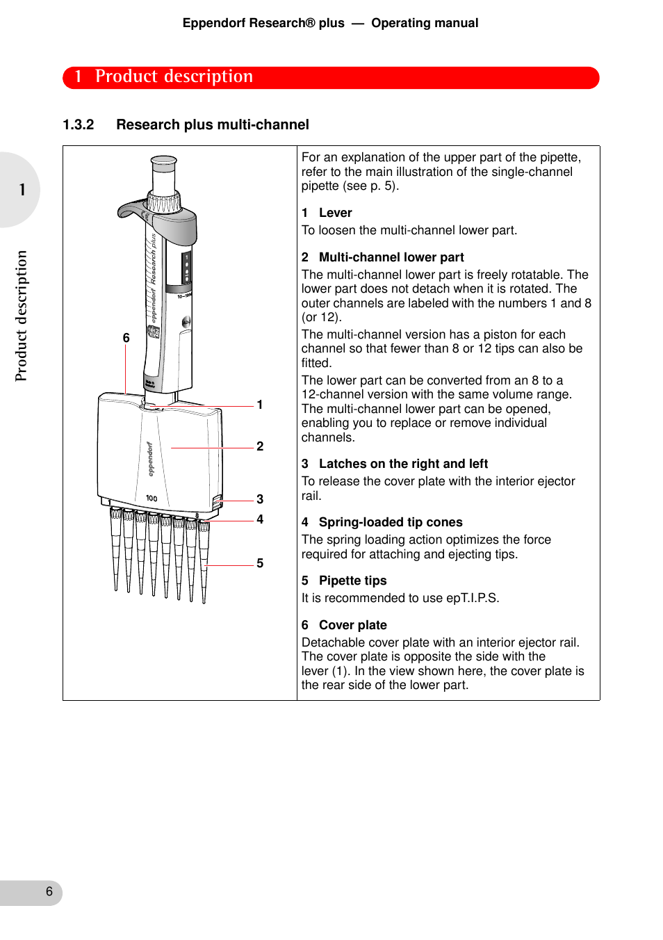 2 research plus multi-channel, 1 product description | Eppendorf Research plus User Manual | Page 6 / 42