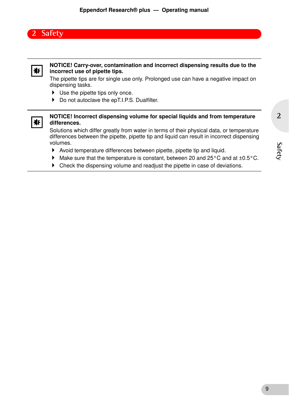 2 safety | Eppendorf Research plus User Manual | Page 9 / 42