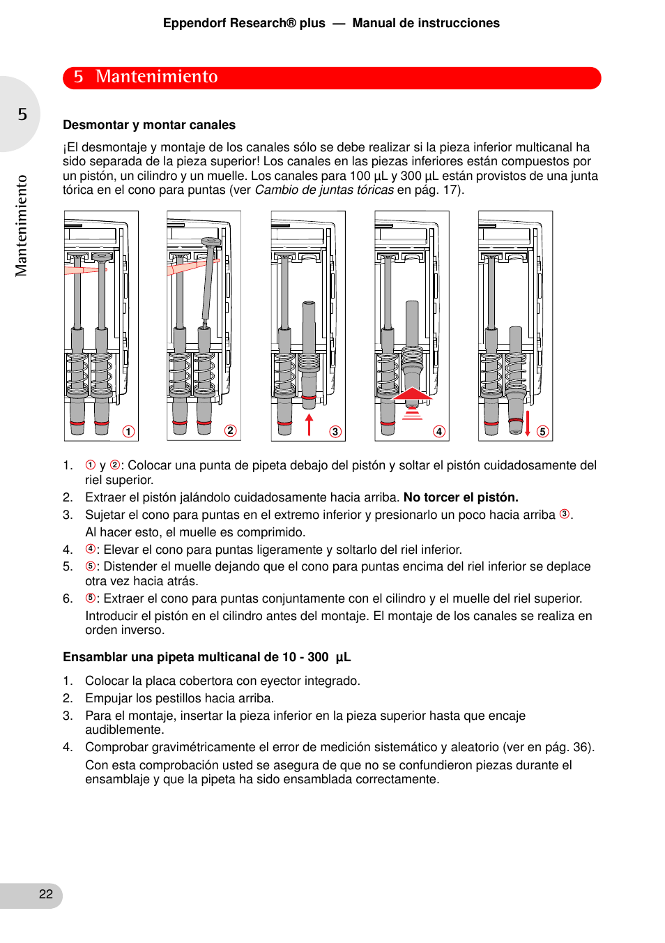 5 mantenimiento, Manten imi e nt o | Eppendorf Research plus User Manual | Page 22 / 44