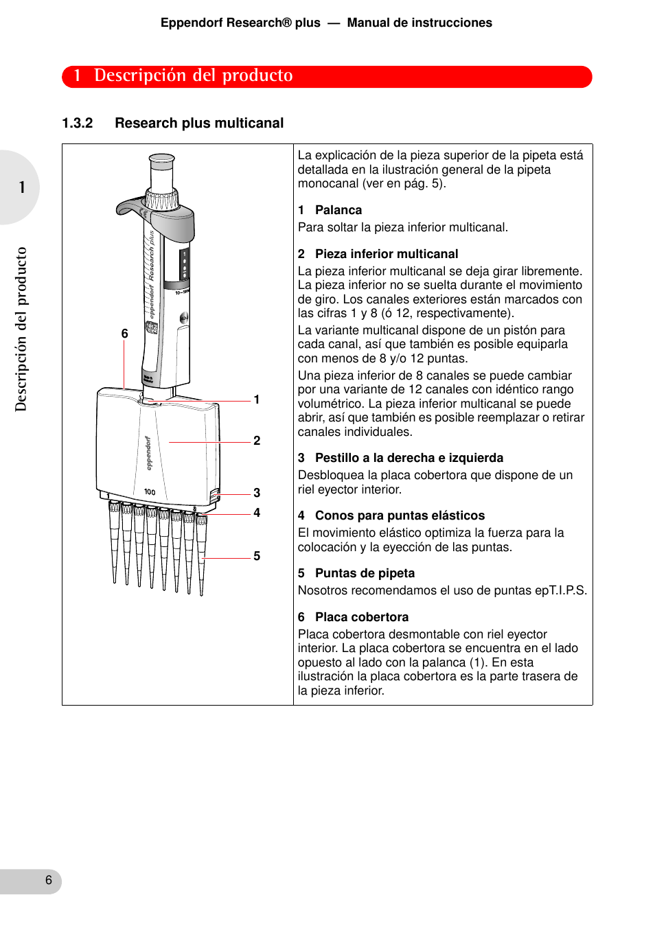 2 research plus multicanal, 1 descripción del producto | Eppendorf Research plus User Manual | Page 6 / 44