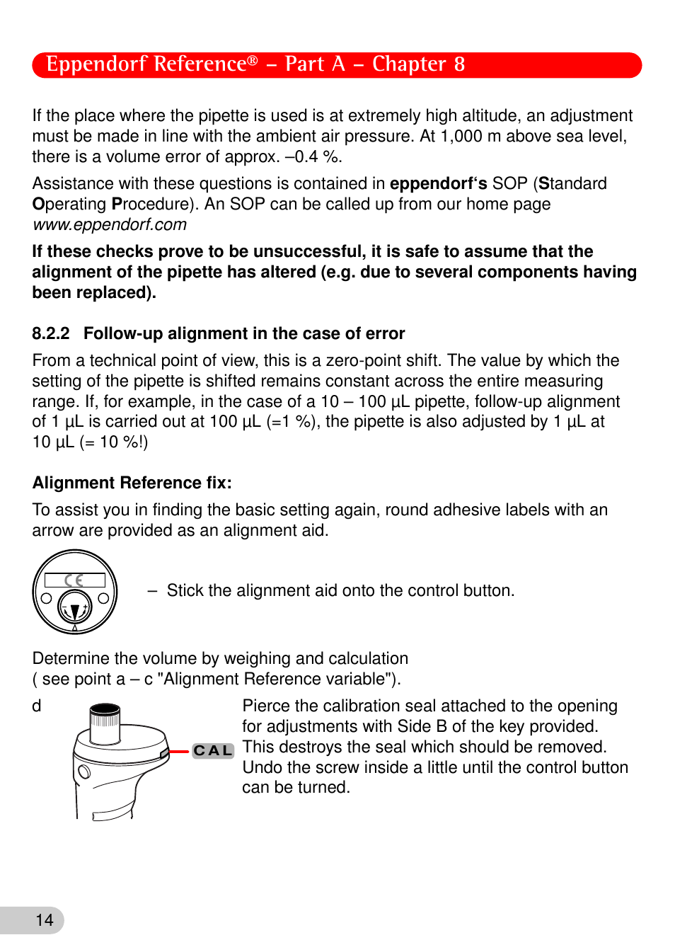 2 follow-up alignment in the case of error, Follow-up alignment in the case of error, Eppendorf reference® – part a – chapter 8 | Eppendorf Reference User Manual | Page 15 / 44
