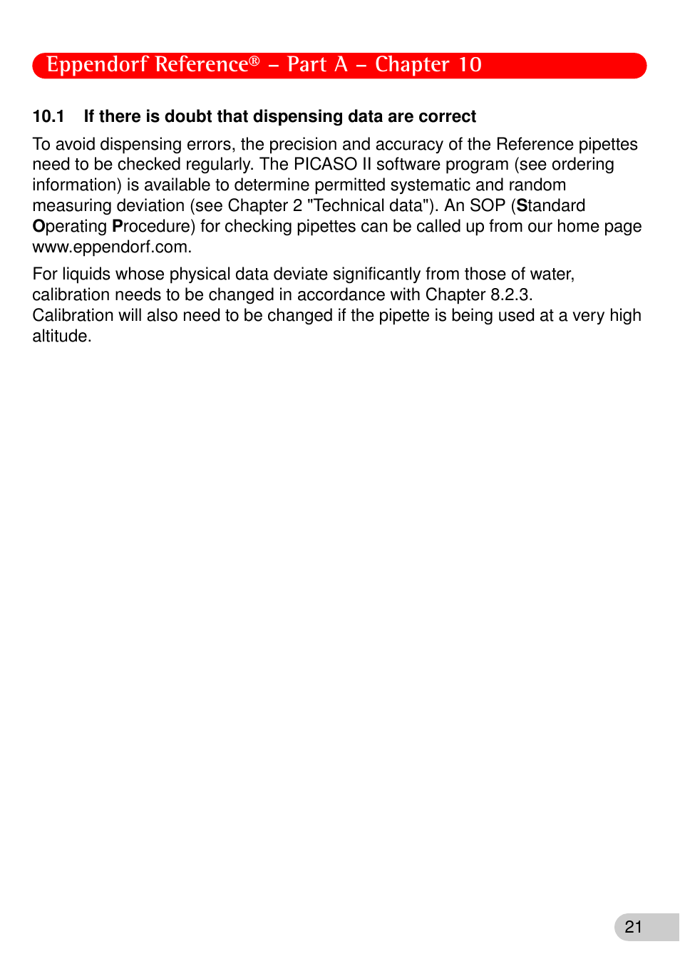 If there is doubt that dispensing data are correct, Eppendorf reference® – part a – chapter 10 | Eppendorf Reference User Manual | Page 22 / 44