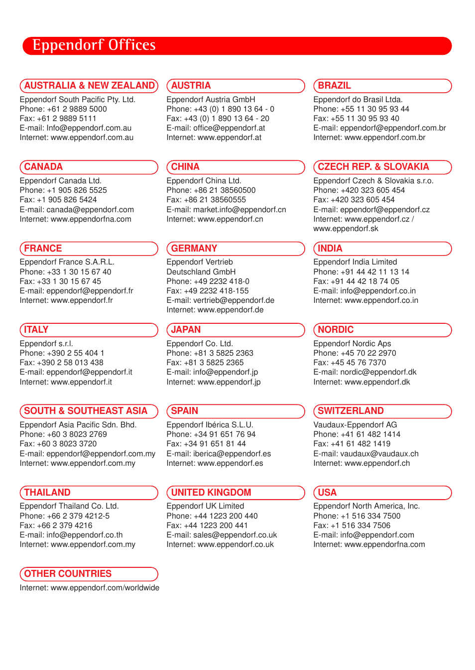 Eppendorf offices | Eppendorf Reference User Manual | Page 43 / 44