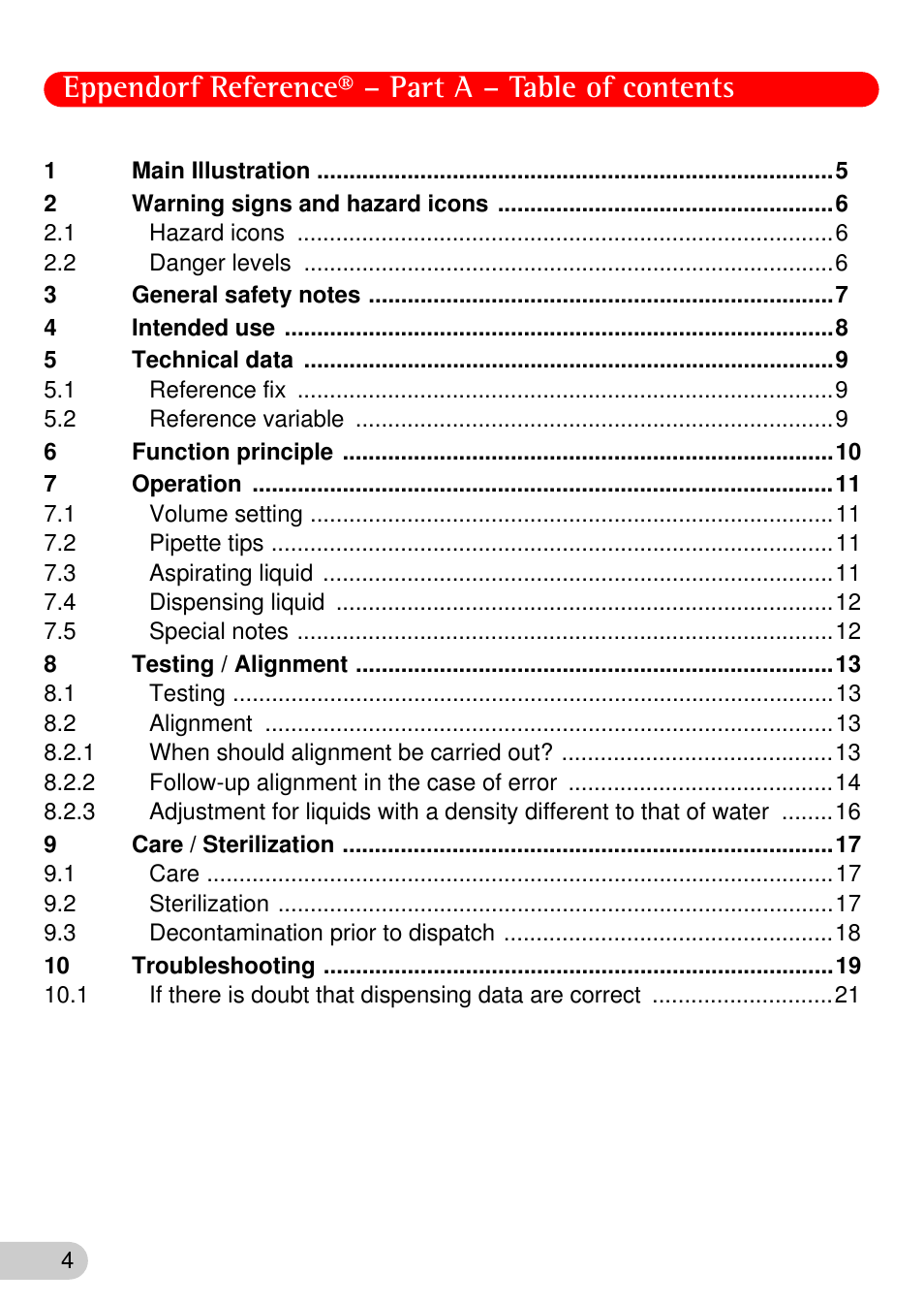 Eppendorf reference® – part a – table of contents | Eppendorf Reference User Manual | Page 5 / 44