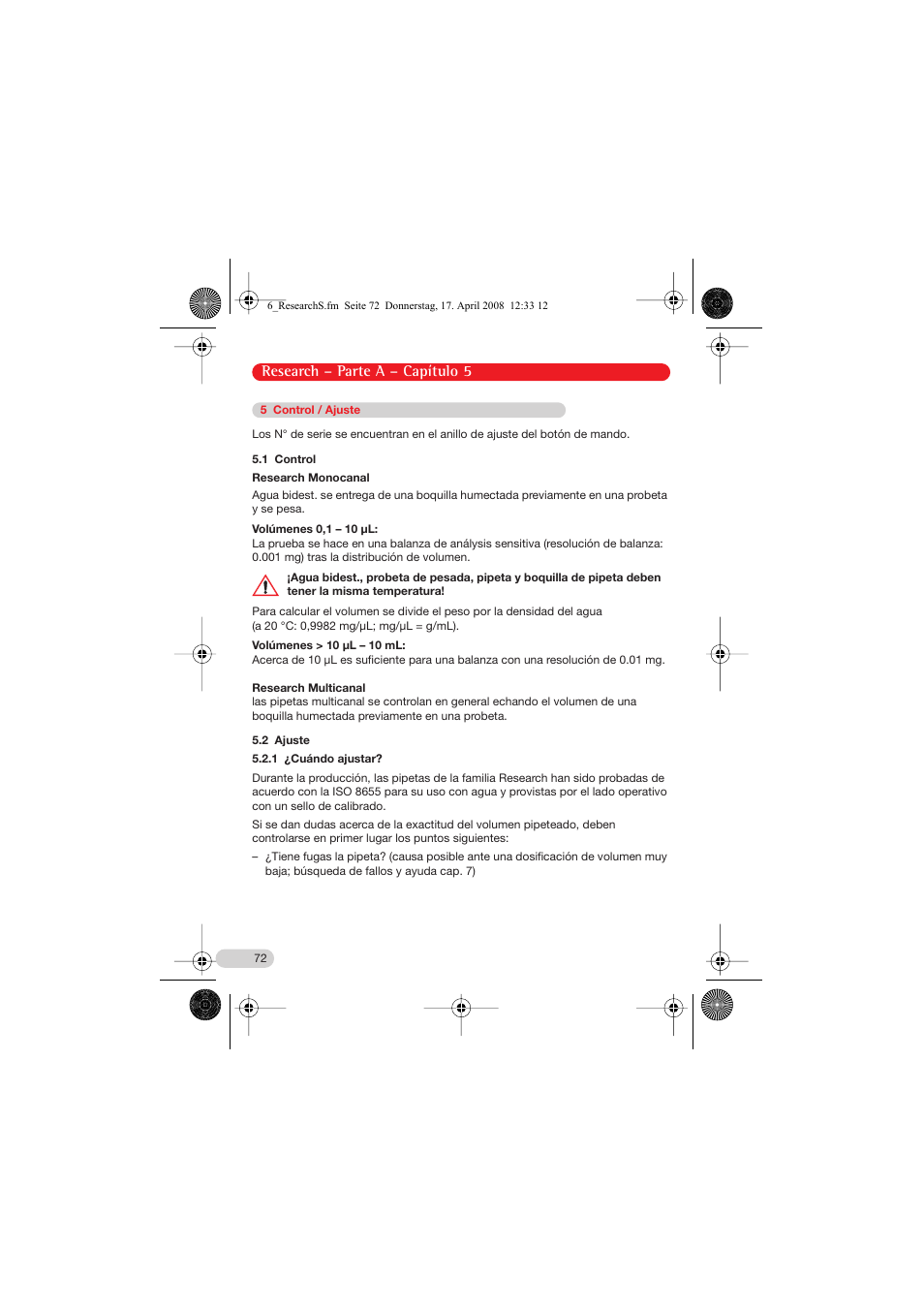 5 control / ajuste, Research – parte a – capítulo 5 | Eppendorf Research Family - fix, variable, multi User Manual | Page 12 / 42