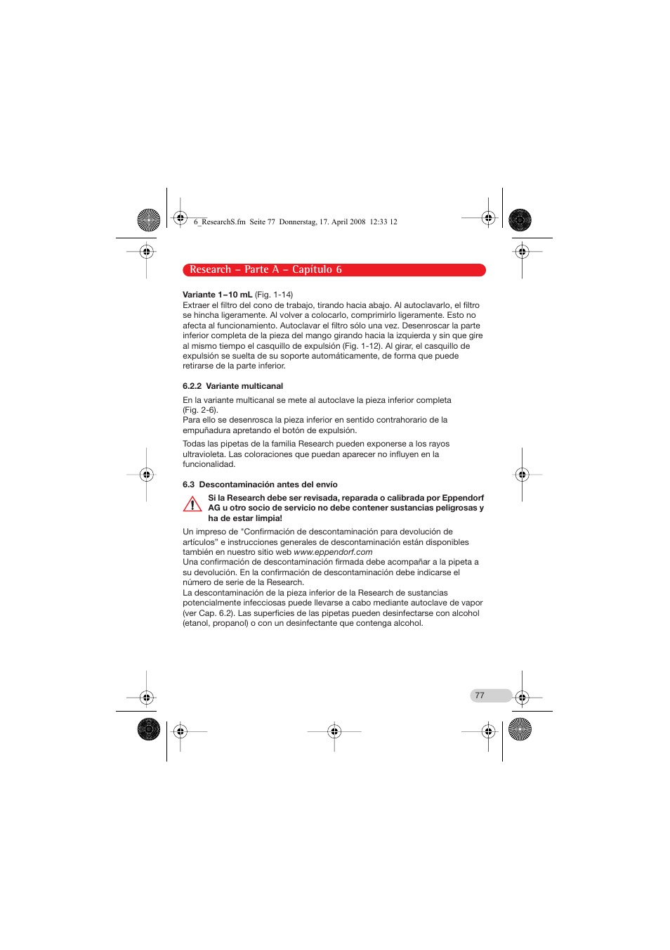 Research – parte a – capítulo 6 | Eppendorf Research Family - fix, variable, multi User Manual | Page 17 / 42